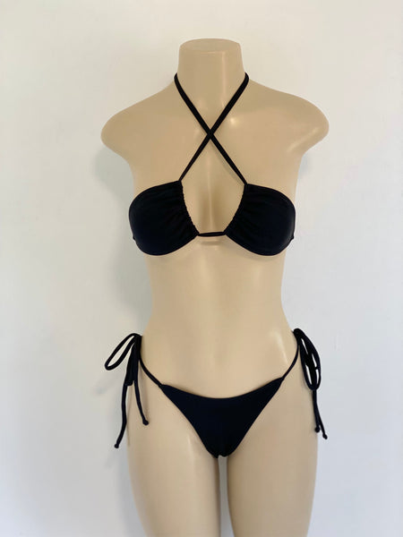 Black Bikini Set Thong Bottom